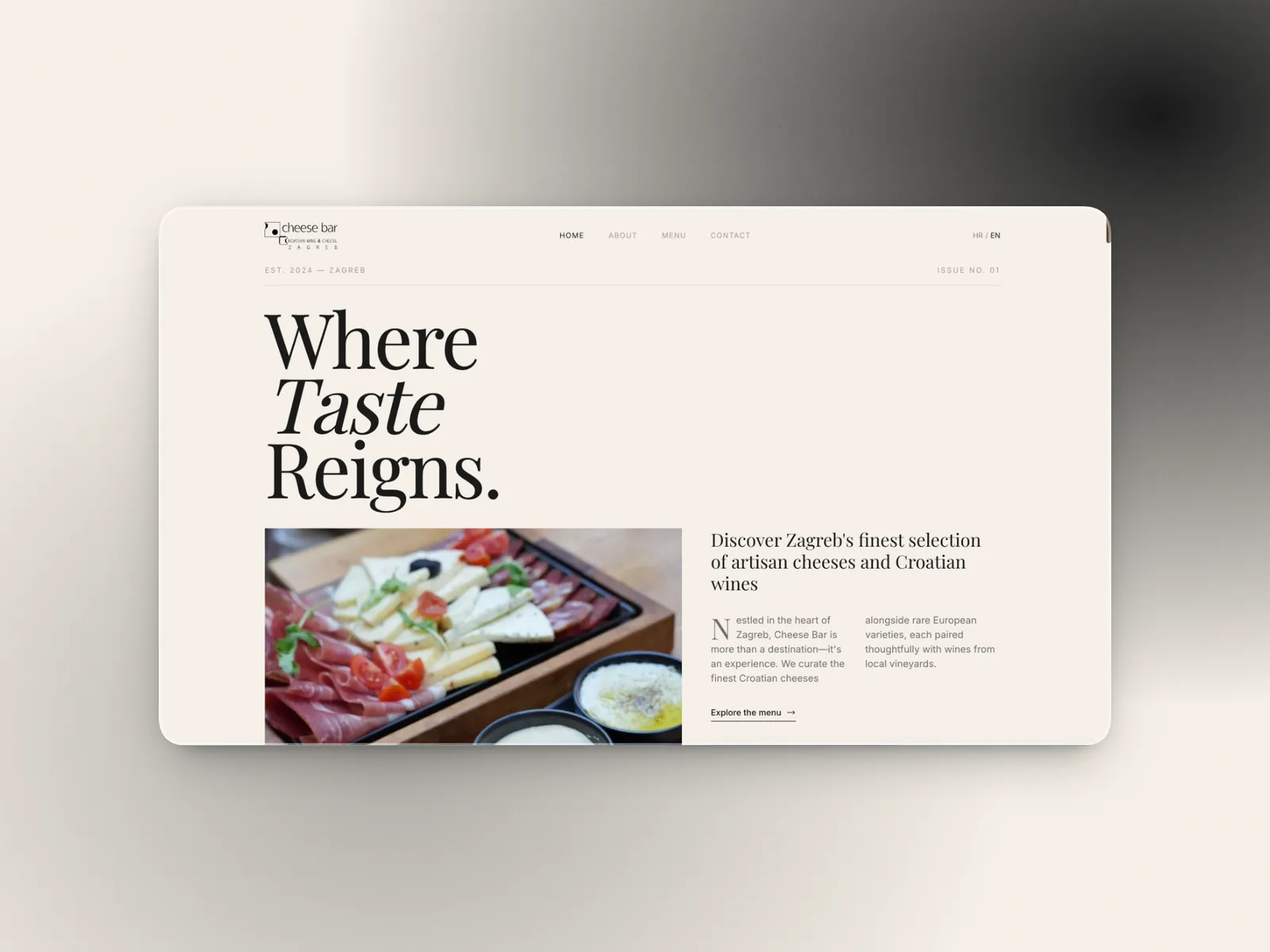 Cheese Bar — Food & Hospitality website by Webframe